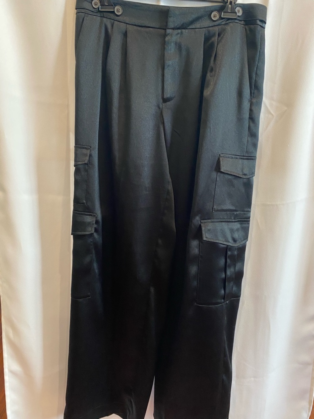 a new day Black Satin Wide Leg Cargo Pants